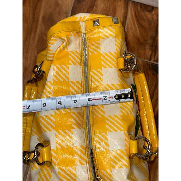 Betsey Johnson yellow Plaid Cherry Sequin tote Purse betseyville - Picture 12 of 16